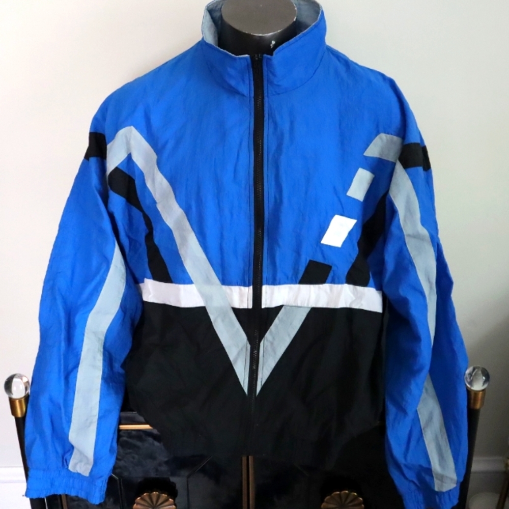 Athletic Works Men's Windbreaker Sports Jacket, 3X Blue Grey Black